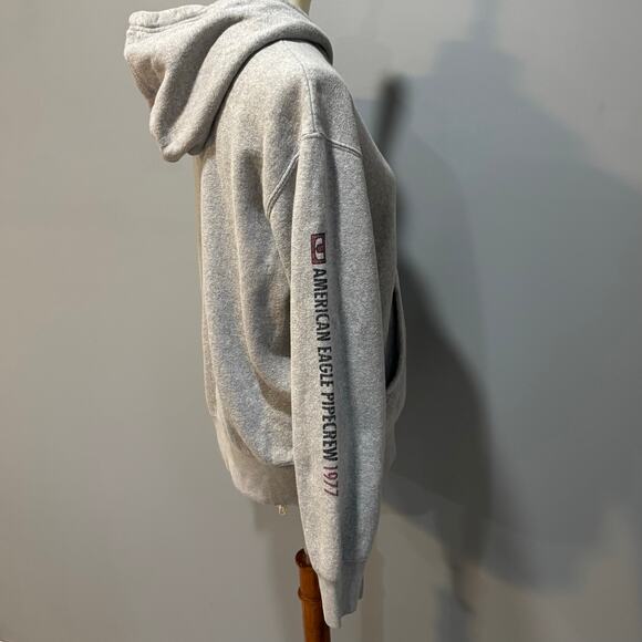 Y2K AMERICAN EAGLE retro 90s gray pipecrew hoodie, men’s size xs - Picture 5 of 7